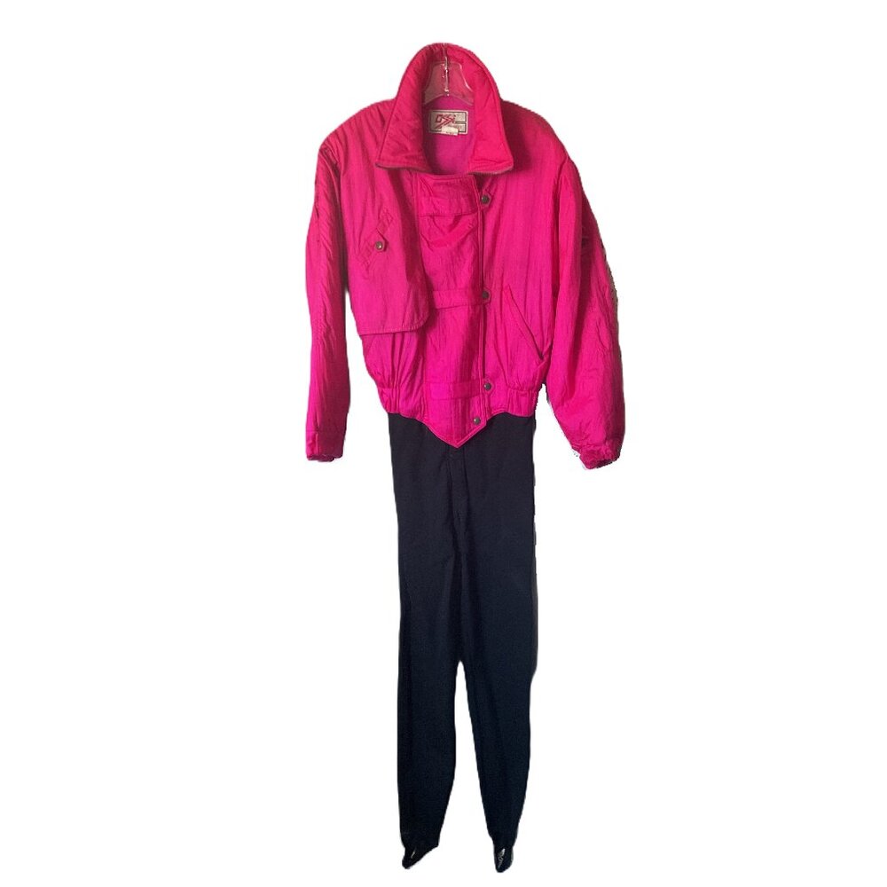Vintage OSSI One Piece Snowsuit – 80s/90s Blue & Black Ski Suit Size 8